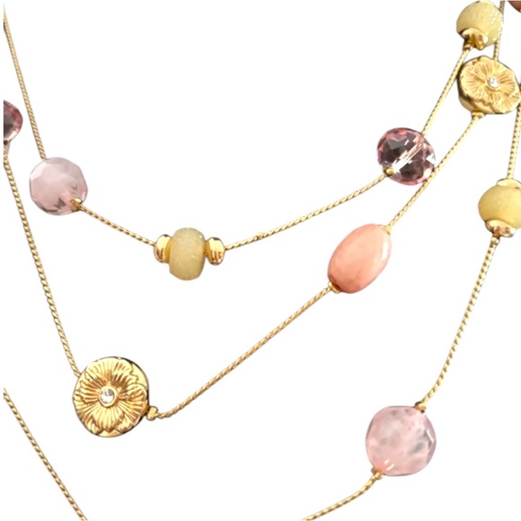 Elegant Multi-Layered Pink and Gold Necklace - Picture 2 of 3